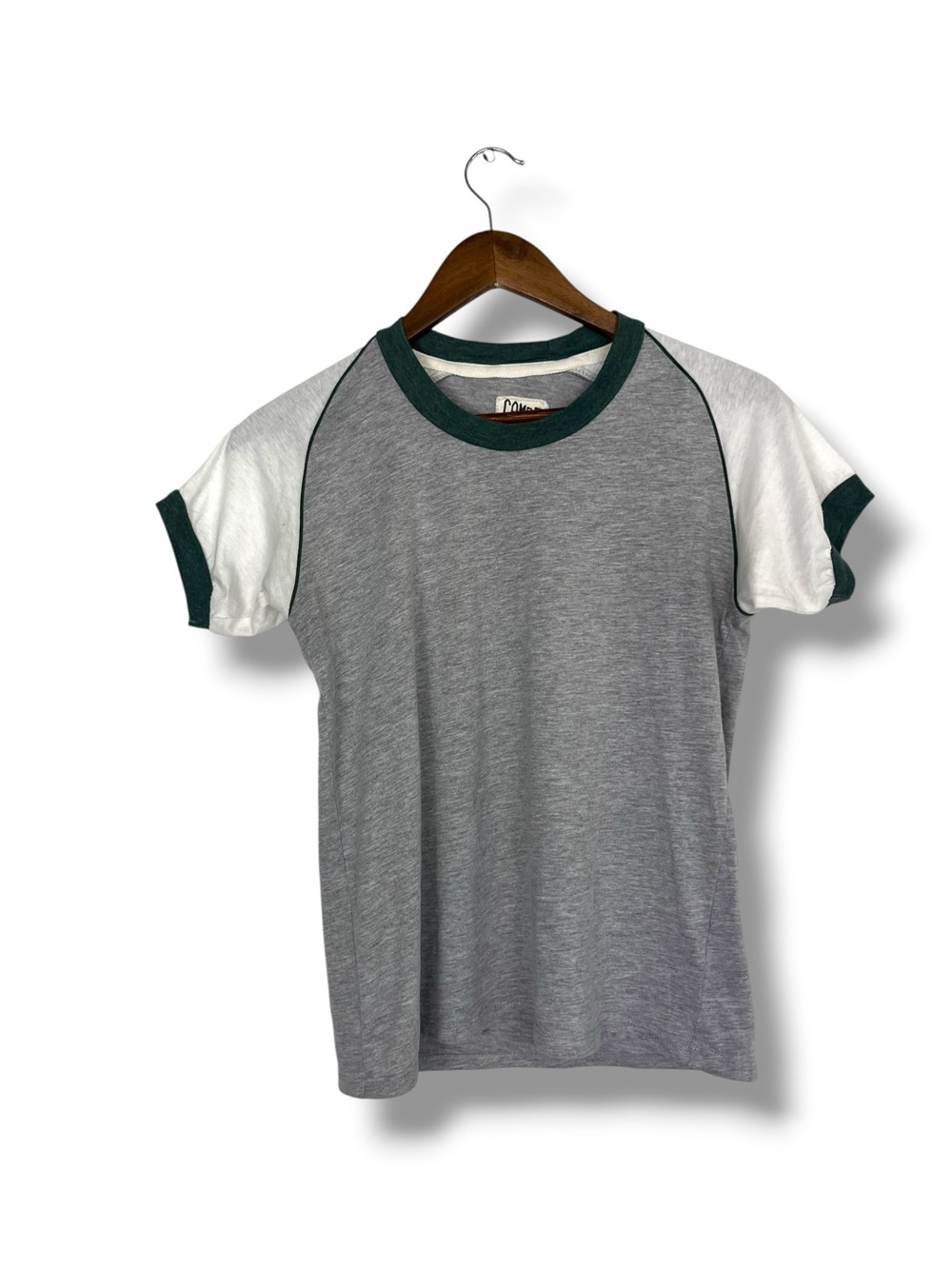 Camp Collection Lou Ringer Tee Retro Raglan Baseball Tee XS Green Gray USA Made